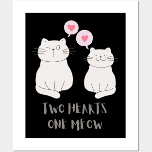 Two Hearts One Meow - Cat Posters and Art